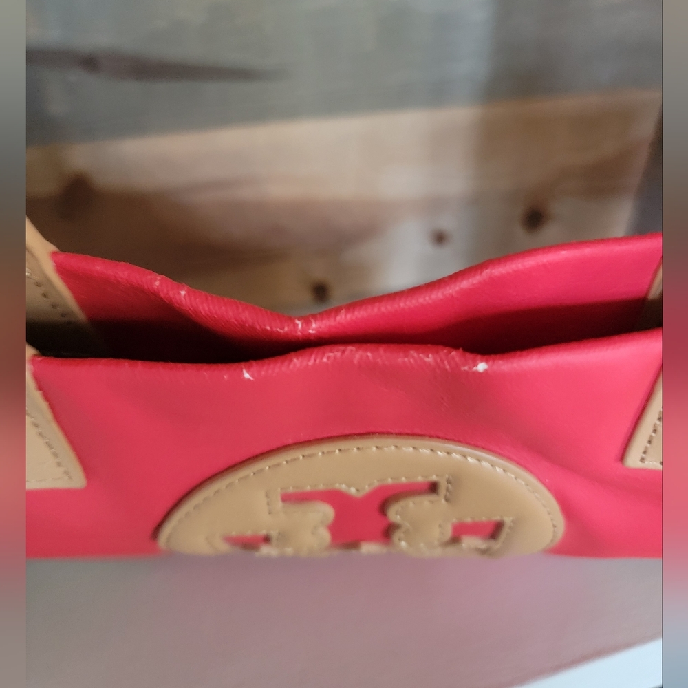 Tory Burch Red and Tan Vegan Leather Ella Tote Bag with Signature Medallion - Picture 5 of 12